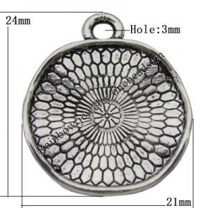 Pendant Zinc Alloy Jewelry Findings Lead-free, 21x24mm Hole:3mm, Sold by Bag