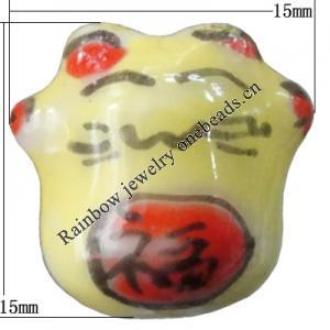 Porcelain beads, Cat 15x15mm Hole:1mm, Sold by Bag