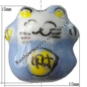 Porcelain beads, Cat 15x15mm Hole:1mm, Sold by Bag