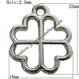 Jewelry findings, CCB plastic Pendant Platina Plated, 22x18mm Hole:2.5mm, Sold by Bag