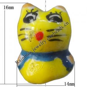 Porcelain beads, Cat 16x14mm Hole:1mm, Sold by Bag