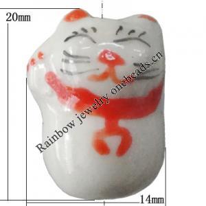 Porcelain beads, Cat 20x14mm Hole:1mm, Sold by Bag