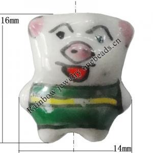 Porcelain beads, Hog 16x14mm Hole:1mm, Sold by Bag