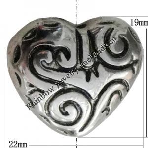 Jewelry findings, CCB plastic Beads Antique Silver, Heart 22x19mm Hole:3mm, Sold by Bag