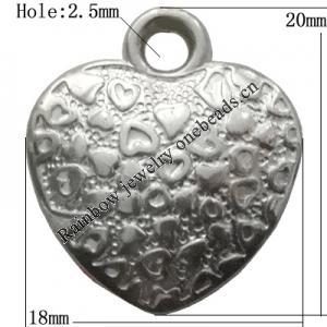 Jewelry findings, CCB plastic Pendant Platina Plated, Heart 20x18mm Hole:2.5mm, Sold by Bag