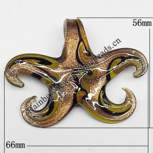 Gold Sand Lampwork Pendant, Star 56x66mm, Hole:6x10mm, Sold by PC