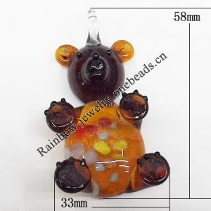 Gold Sand Lampwork Pendant, Animal 56x66mm, Hole:5mm, Sold by PC