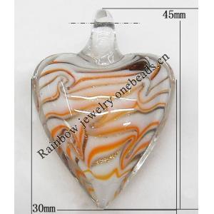 Gold Sand Lampwork Pendant, Heart 56x66mm, Hole:5mm, Sold by PC