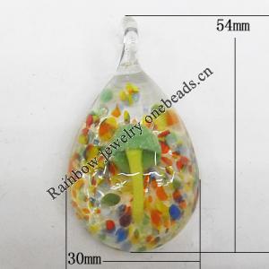 Lampwork Pendant, 54x30mm, Hole:7mm, Sold by PC