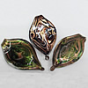 Gold Sand Lampwork Pendant,Leaf 65x38mm, Hole:8mm, Sold by PC
