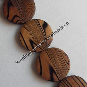 Wooden Jewelry Beads, Flat Round 25x15mm, Length:19.6 Inch, Sold per Inch Strand