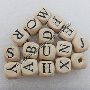 Wooden Jewelery Beads, Mix Letters, Cube 8x8mm Hole:3mm, Sold by PC