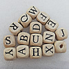 Wooden Jewelery Beads,Mix Letters, Cube 10x10mm Hole:3mm, Sold by PC