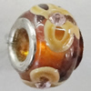 Handmade European Style Lampwork Beads With Platinum Color Copper Core And Rhinestone, 10x14mm Hole:5mm, Sold by PC