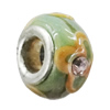 Handmade European Style Lampwork Beads With Platinum Color Copper Core And Rhinestone, 10x14mm Hole:5mm, Sold by PC