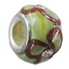 Handmade European Style Lampwork Beads With Platinum Color Copper Core And Rhinestone, 10x14mm Hole:5mm, Sold by PC