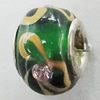 Handmade European Style Lampwork Beads With Platinum Color Copper Core And Rhinestone, 10x14mm Hole:5mm, Sold by PC