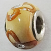 Handmade European Style Lampwork Beads With Platinum Color Copper Core And Rhinestone, 10x14mm Hole:5mm, Sold by PC