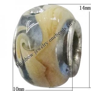 Handmade European Style Lampwork Beads With Platinum Color Copper Core And Rhinestone, 10x14mm Hole:5mm, Sold by PC