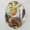 Handmade European Style Lampwork Beads With Platinum Color Copper Core And Rhinestone, 10x14mm Hole:5mm, Sold by PC