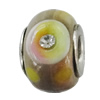 Handmade European Style Lampwork Beads With Platinum Color Copper Core And Rhinestone, 10x14mm Hole:5mm, Sold by PC