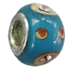 Handmade European Style Lampwork Beads With Platinum Color Copper Core And Rhinestone, 10x14mm Hole:5mm, Sold by PC