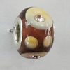 Handmade European Style Lampwork Beads With Platinum Color Copper Core And Rhinestone, 10x14mm Hole:5mm, Sold by PC