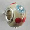 Handmade European Style Lampwork Beads With Platinum Color Copper Core And Rhinestone, 10x14mm Hole:5mm, Sold by PC