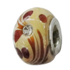 Handmade European Style Lampwork Beads With Platinum Color Copper Core And Rhinestone, 10x14mm Hole:5mm, Sold by PC