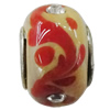 Handmade European Style Lampwork Beads With Platinum Color Copper Core And Rhinestone, 10x14mm Hole:5mm, Sold by PC