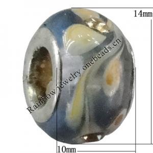 Handmade European Style Lampwork Beads With Platinum Color Copper Core And Rhinestone, 10x14mm Hole:5mm, Sold by PC