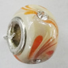 Handmade European Style Lampwork Beads With Platinum Color Copper Core And Rhinestone, 10x14mm Hole:5mm, Sold by PC