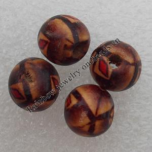 Wooden Jewelery Beads, Round 12x13mm Hole:3mm, Sold by PC