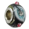 Handmade European Style Lampwork Beads With Platinum Color Copper Core And Rhinestone, 10x14mm Hole:5mm, Sold by PC