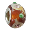 Handmade European Style Lampwork Beads With Platinum Color Copper Core And Rhinestone, 10x14mm Hole:5mm, Sold by PC