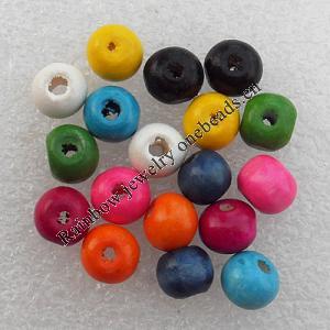 Wooden Jewelery Beads, Mix Color, Round 9x10mm Hole:3mm, Sold by Bag