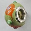 Handmade European Style Lampwork Beads With Platinum Color Copper Core And Rhinestone, 10x14mm Hole:5mm, Sold by PC