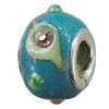 Handmade European Style Lampwork Beads With Platinum Color Copper Core And Rhinestone, 10x14mm Hole:5mm, Sold by PC