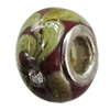 Handmade European Style Lampwork Beads With Platinum Color Copper Core And Rhinestone, 10x14mm Hole:5mm, Sold by PC