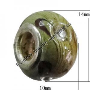 Handmade European Style Lampwork Beads With Platinum Color Copper Core And Rhinestone, 10x14mm Hole:5mm, Sold by PC