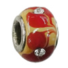 Handmade European Style Lampwork Beads With Platinum Color Copper Core And Rhinestone, 10x14mm Hole:5mm, Sold by PC