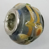 Handmade European Style Lampwork Beads With Platinum Color Copper Core And Rhinestone, 10x14mm Hole:5mm, Sold by PC