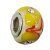 Handmade European Style Lampwork Beads With Platinum Color Copper Core And Rhinestone, 10x14mm Hole:5mm, Sold by PC