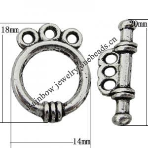 Clasp Zinc Alloy Jewelry Findings Lead-free, Loop:14x18mm, Bar:20x5mm, Hole:2mm, Sold by Bag