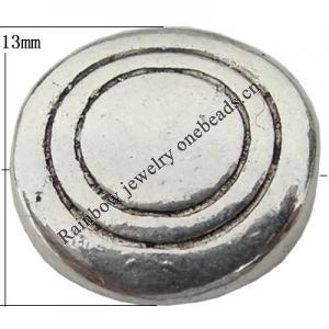 Bead Zinc Alloy Jewelry Findings Lead-free, Flat Round 13x13mm, Hole:2mm, Sold by Bag