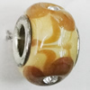 Handmade European Style Lampwork Beads With Platinum Color Copper Core And Rhinestone, 10x14mm Hole:5mm, Sold by PC