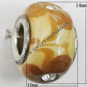 Handmade European Style Lampwork Beads With Platinum Color Copper Core And Rhinestone, 10x14mm Hole:5mm, Sold by PC