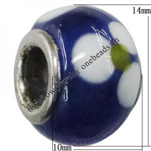 Handmade European Style Lampwork Beads With Platinum Color Copper Core, 10x15mm Hole:5mm, Sold by PC