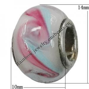 Handmade European Style Lampwork Beads With Platinum Color Copper Core, 10x15mm Hole:5mm, Sold by PC