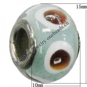 Handmade European Style Lampwork Beads With Platinum Color Copper Core, 10x15mm Hole:5mm, Sold by PC